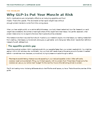 Eat Less. Lose Fat. Keep Muscle. A practical, small-plate nutrition system built for GLP-1 users — designed to help you hit your protein target even when your appetite barely shows up. - Instant PDF Download