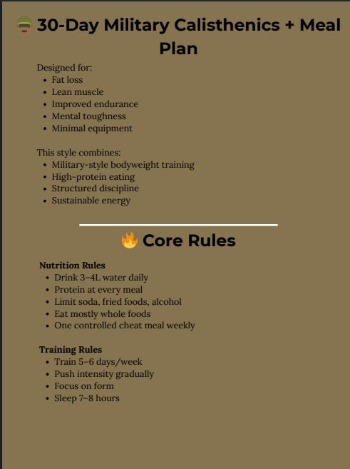 Discipline Builds You: A 30 Day Military Workout Plan - Instant PDF Download