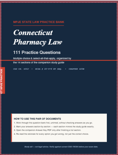 Connecticut Pharmacy Law MPJE Study Bundle  - Instant PDF Download