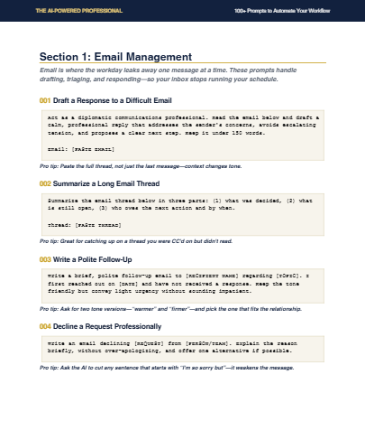 The AI-Powered Professional 100+ PROMPTS 100+ Copy-and-Paste Prompts to Automate Your Reports, Meetings, and Emails—and Reclaim Hours Every Week- Instant PDF Download